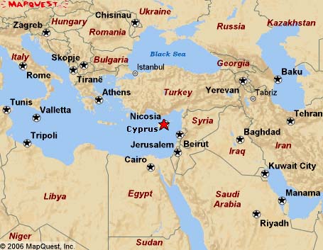 maps of cyprus. Map of Cyprus in relation to