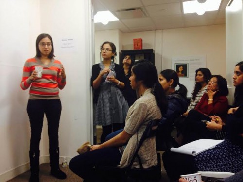 Speakers take turns to explain what Sakhi does for domestic violence survivors. (Photo by Vaidehi Mujumdar)