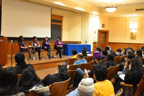 [Panelists discuss transnational feminism within the South Asian context at Barnard College.| Photo by Sania Khalid]