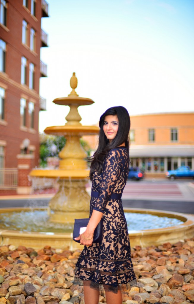 Romantic Evening Affair with Sheer Lace Dress -003