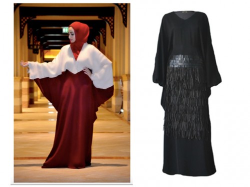 LEFT: Maroon Linen Abaya RIGHT: Black Fringe Abaya