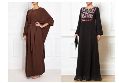 LEFT: Brown Batwing Abaya RIGHT: Afghan Embroidered Black Dress