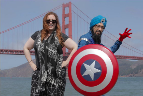 Alden and Singh pose in front of the Golden Gate Bridge