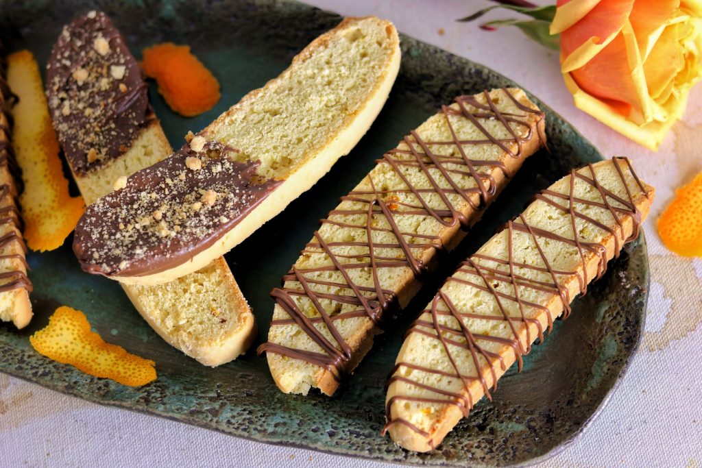 A Mother’s Day Treat: Citrus Rose Biscotti with Orange Nutella Drizzle