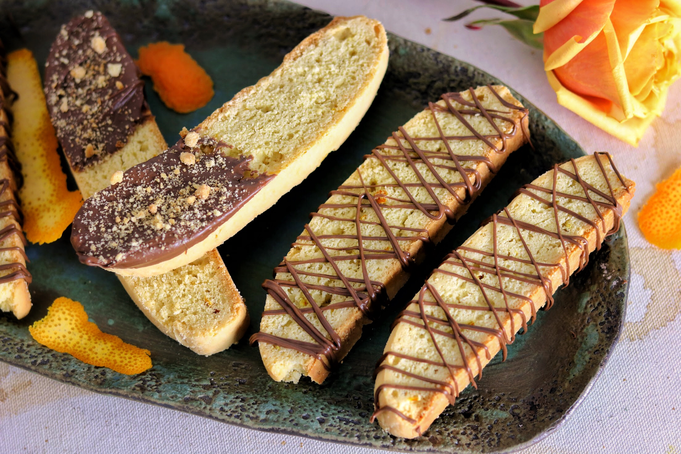 A Mother’s Day Treat: Citrus Rose Biscotti with Orange Nutella Drizzle