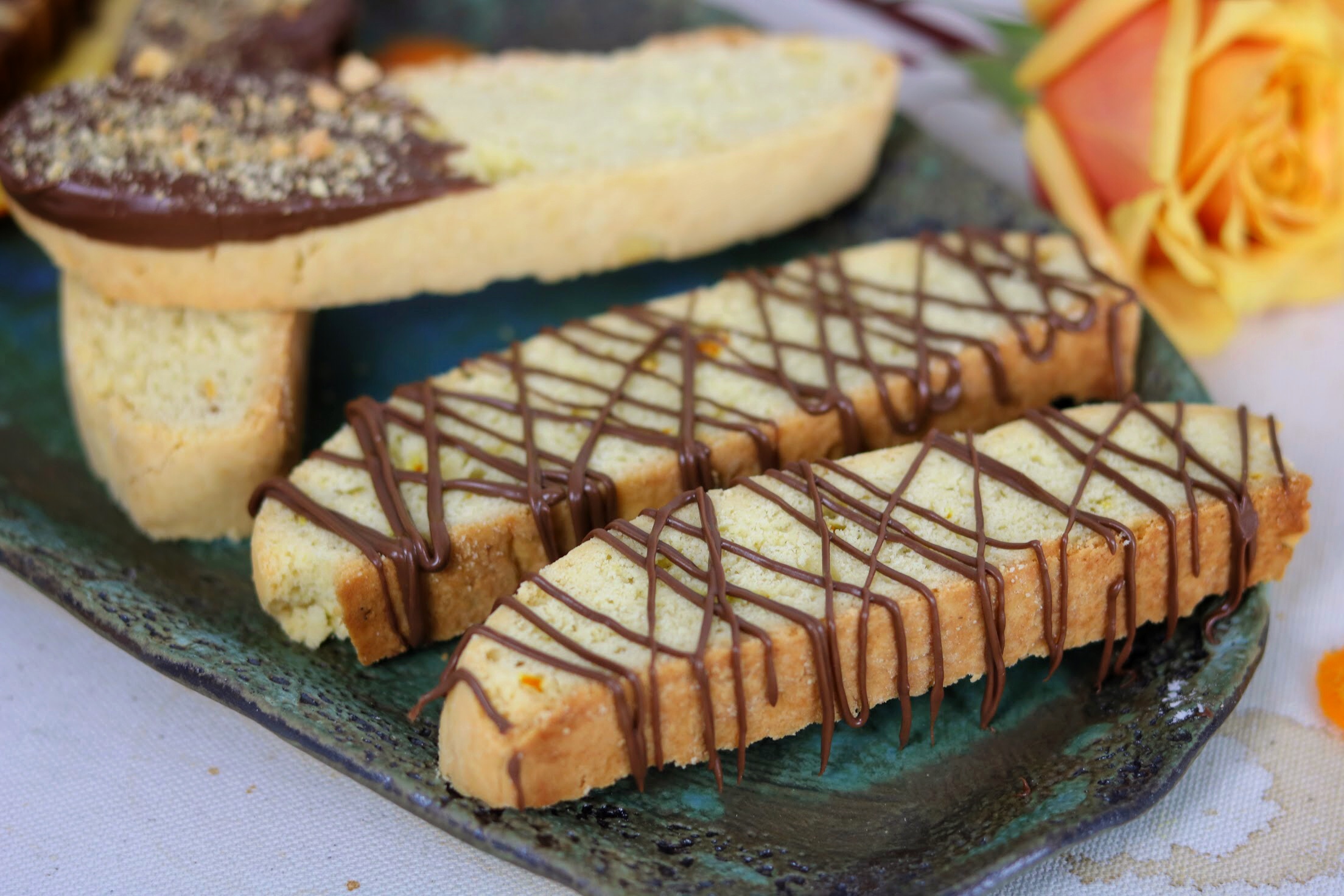 A Mother’s Day Treat: Citrus Rose Biscotti with Orange Nutella Drizzle