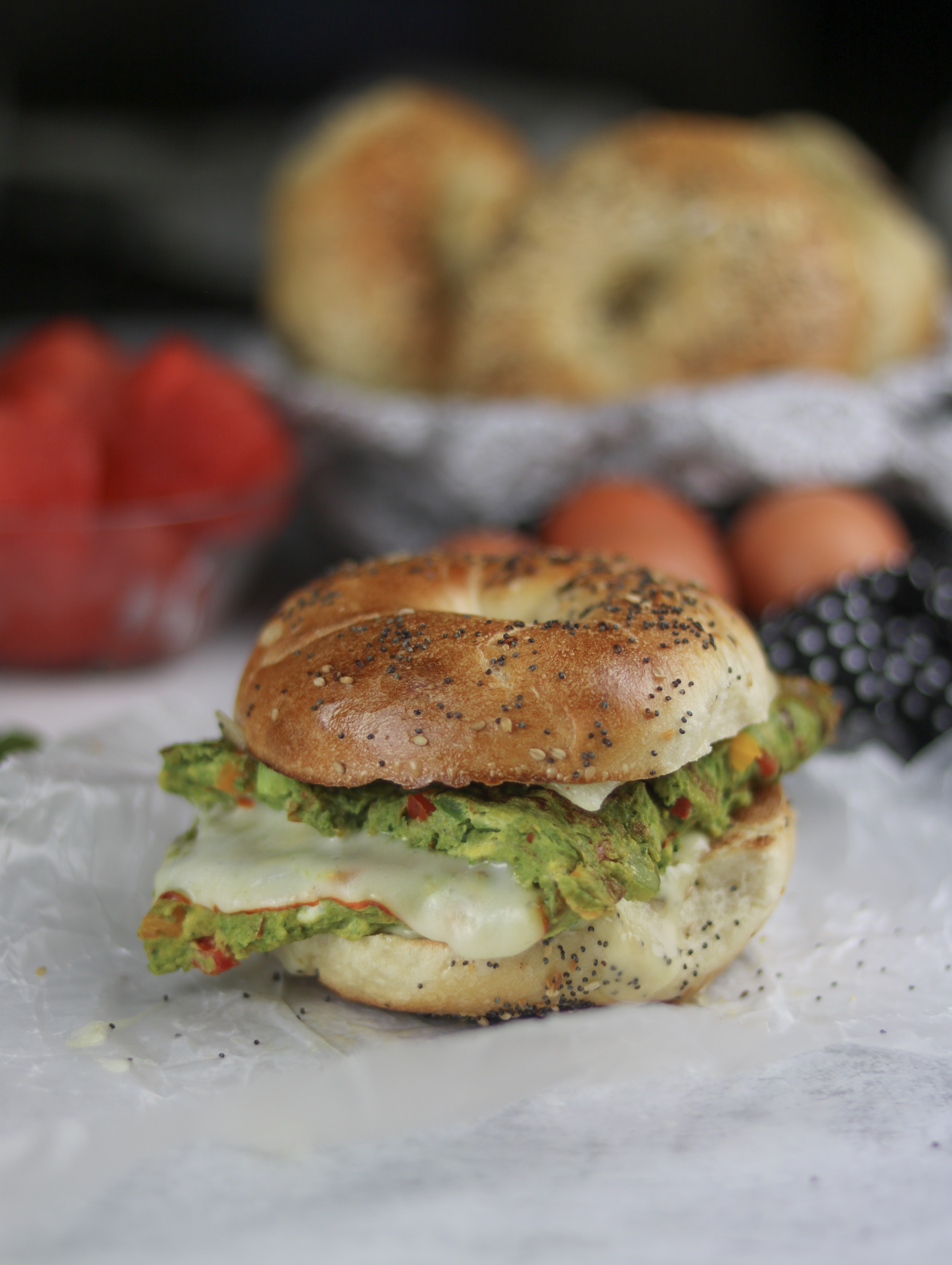 Breakfast is Served: Green Eggs & Cheese Breakfast Bagel