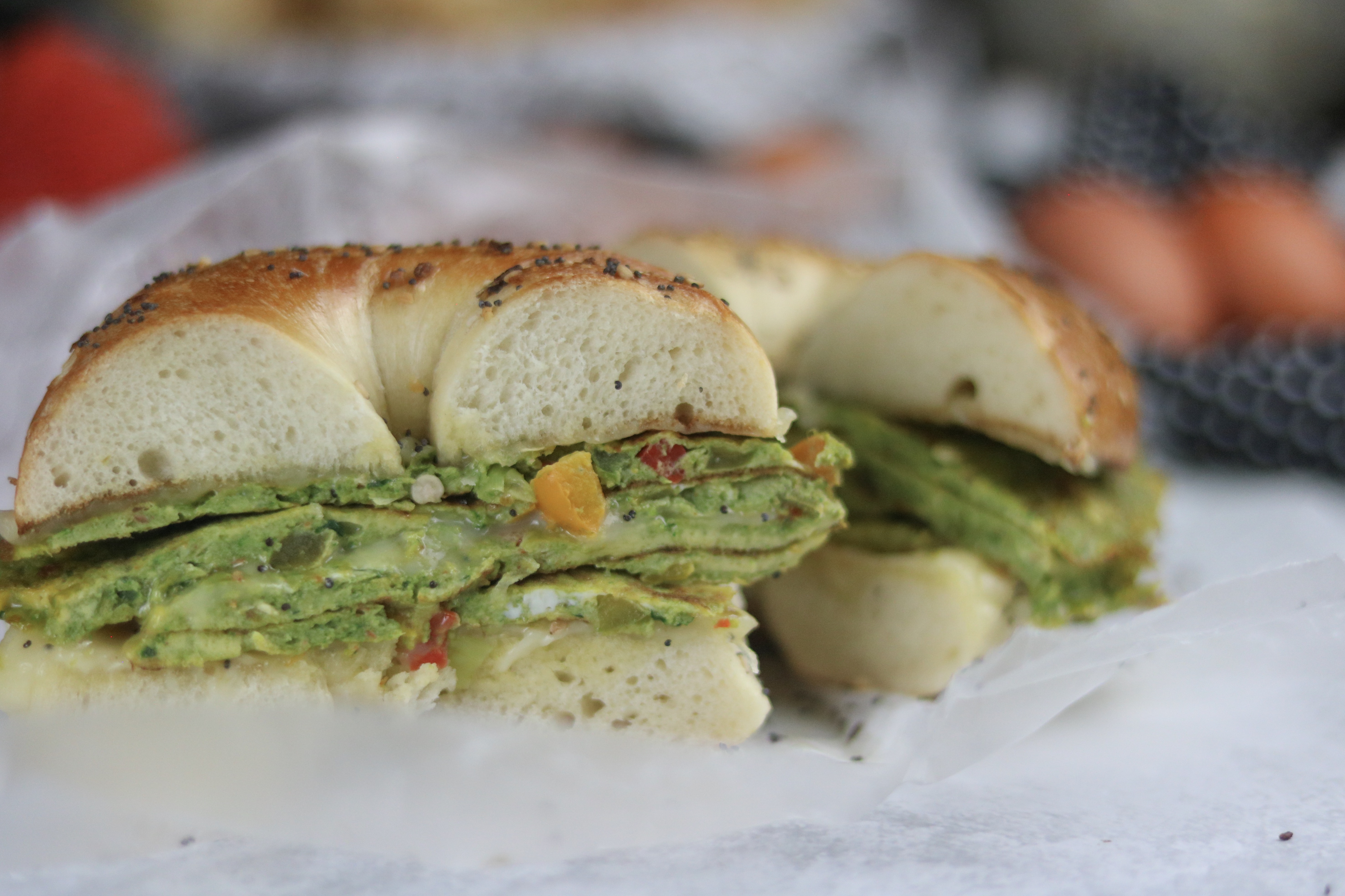 Breakfast is Served: Green Eggs & Cheese Breakfast Bagel